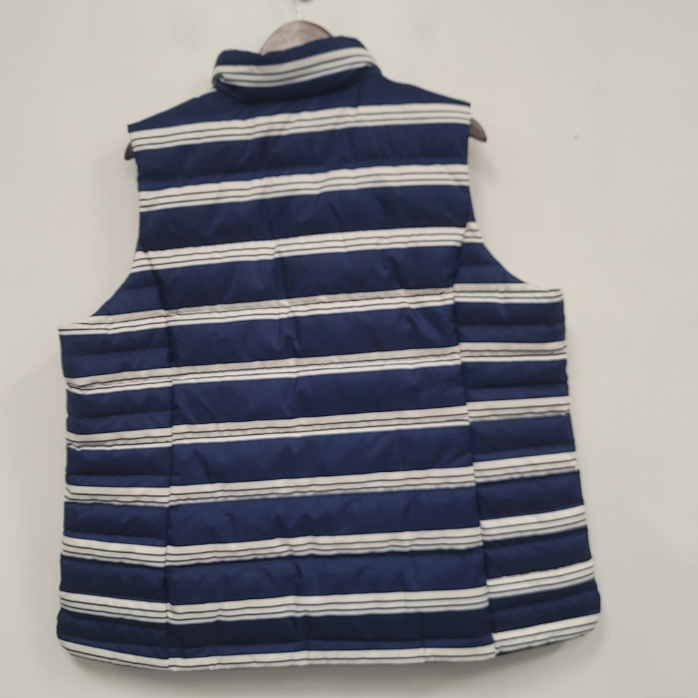Lands End Womens Down Puffer Vest Size 1X Striped Blue Full Zip Outdoor Nautical - Picture 2 of 9